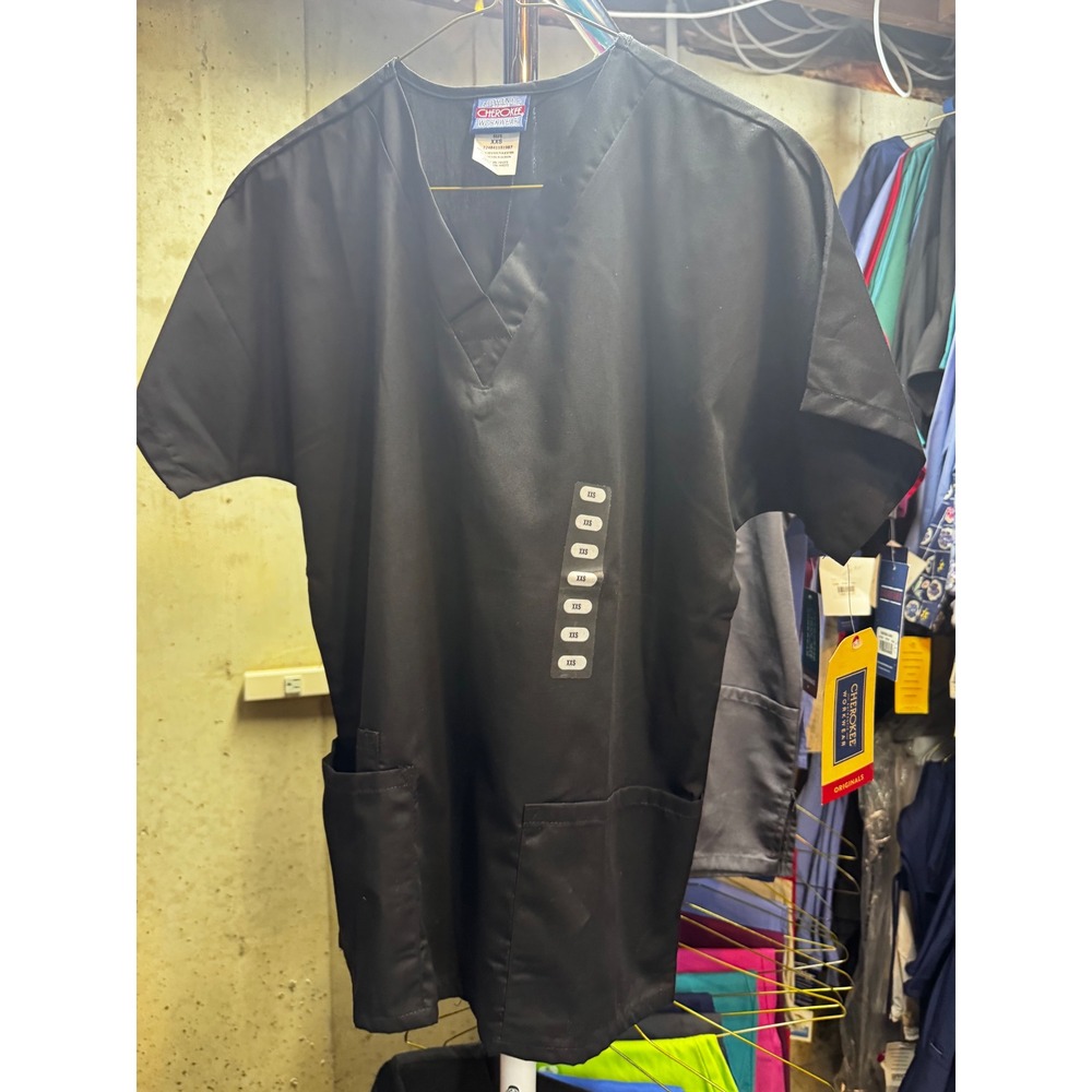 Cherokee Workwear Originals Scrub Set Black V-Neck Top Pants XXS 4700 BLKW